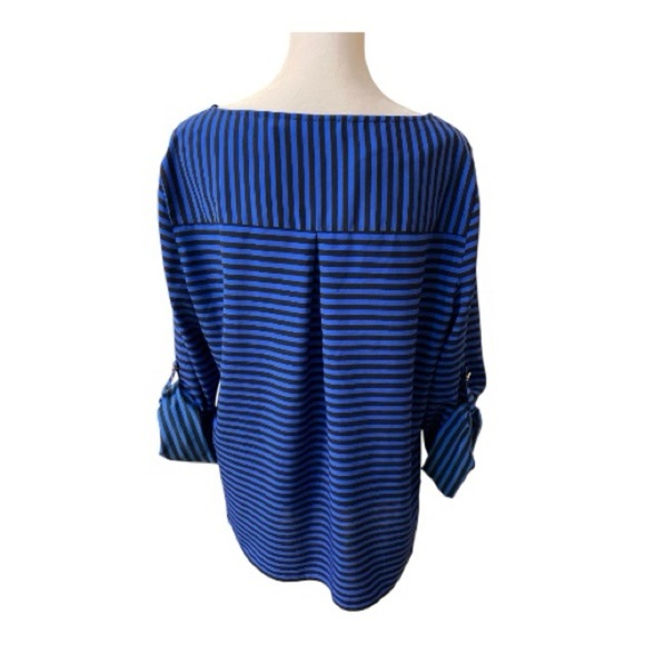 Calvin Klein Navy Striped Long Sleeve Women's Top - Picture 3 of 3